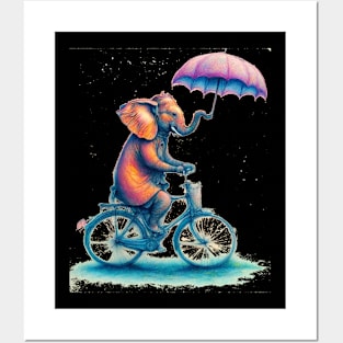 An elephant on a bicycle, holding an umbrella. Posters and Art